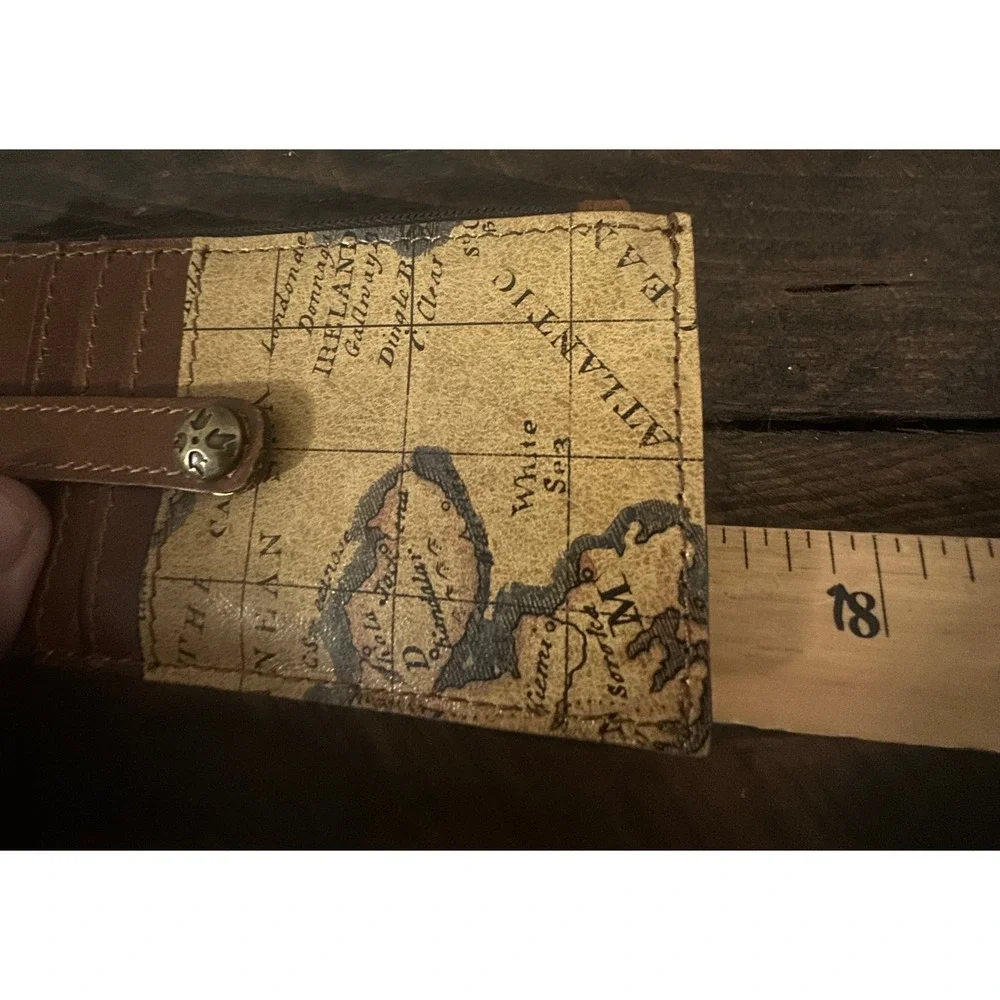 Patricia Nash Vintage Map Leather RFID Card Case Wristlet Wallet Brown Tan